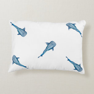 Watercolor whale shark decorative cushion