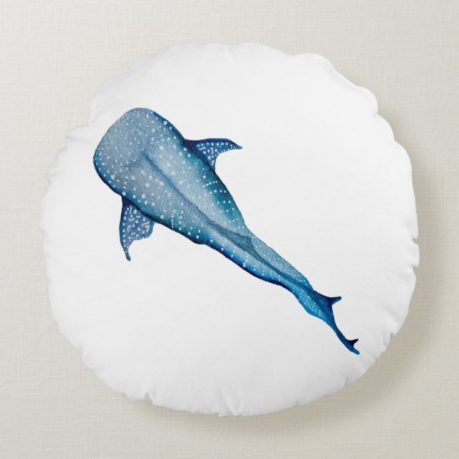 Watercolor whale shark round cushion (Front)