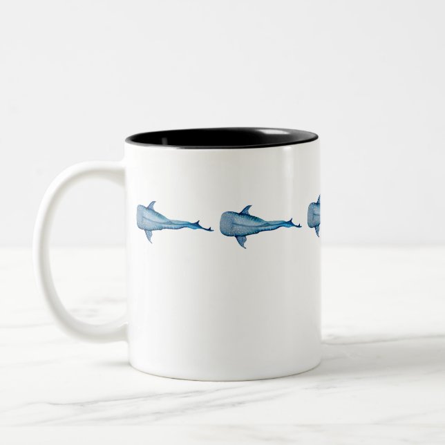 Watercolor whale shark Two-Tone coffee mug (Left)