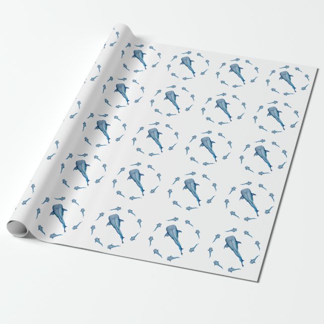 Watercolor whale shark wrapping paper (Unrolled)
