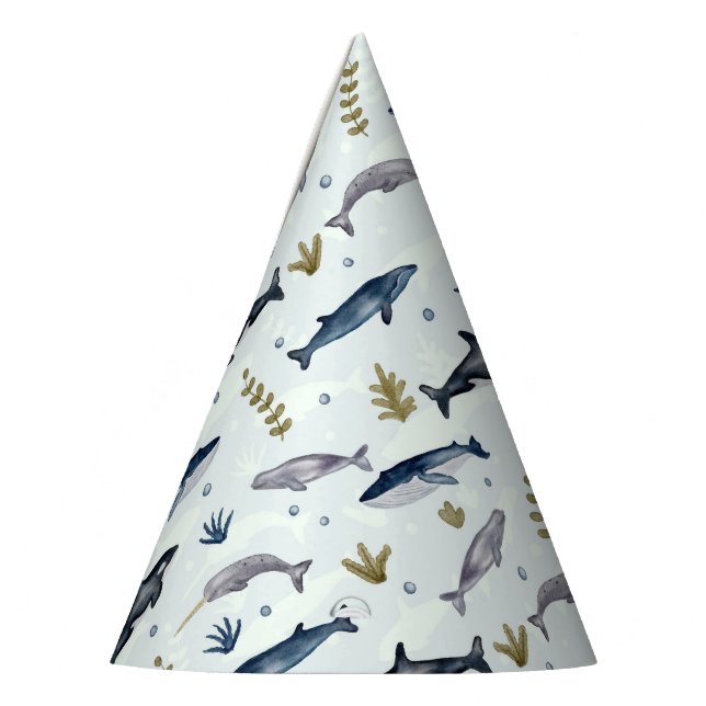 Watercolor Whale Story Party Hat (Left)