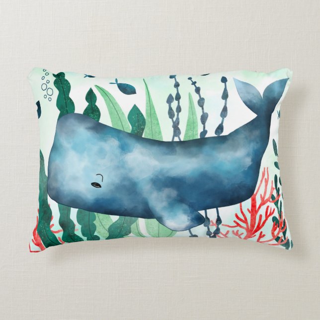 Watercolor Whale Throw Pillow (Front)