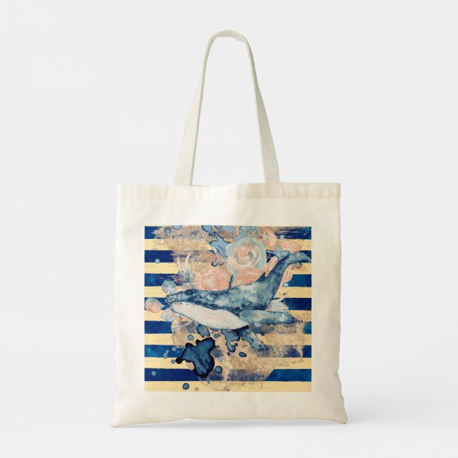 Watercolor Whale Tote Bag (Back)