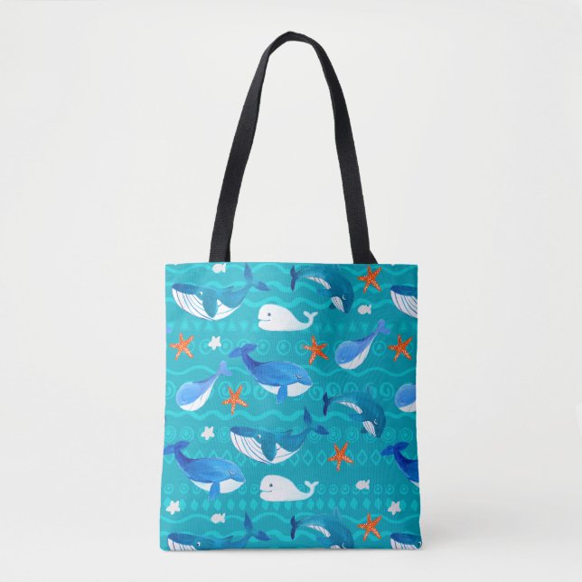 Watercolor Whale Tote Bag (Front)