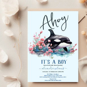 Watercolor Whale Under the Sea Baby Shower Invitat Invitation