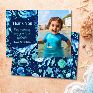 Watercolor Whale Under the Sea Creatures Photo Thank You Card