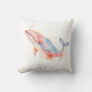 Watercolor Whale with Bubbles Cushion