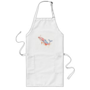 Watercolor Whale with Bubbles Long Apron