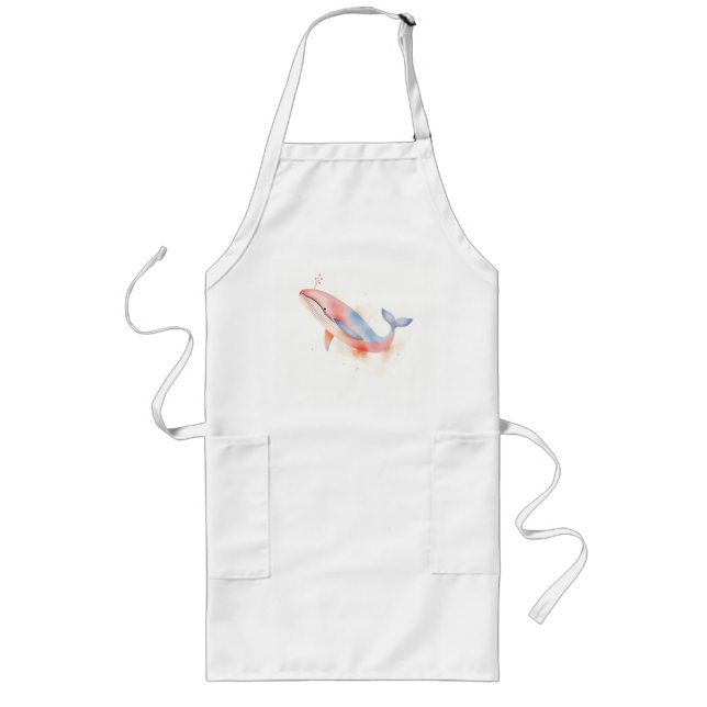 Watercolor Whale with Bubbles Long Apron (Front)