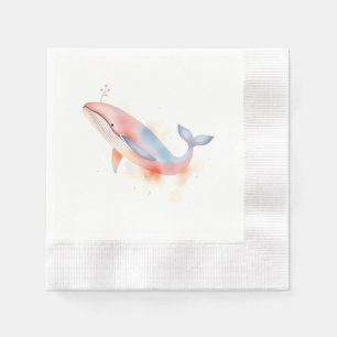 Watercolor Whale with Bubbles Napkin