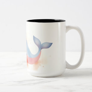Watercolor Whale with Bubbles Two-Tone Coffee Mug