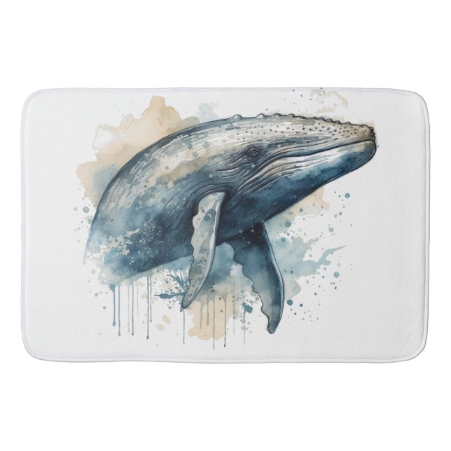 Watercolor Whale Wonder Bath Mat (Front)
