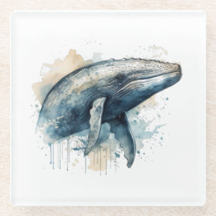 Watercolor Whale Wonder Glass Coaster