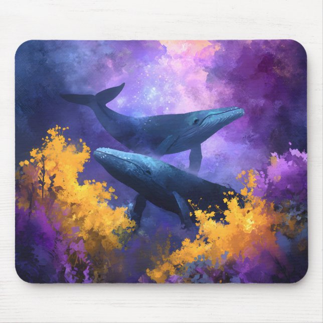 Watercolor Whales Abstract Ocean Garden Mouse Pad (Front)