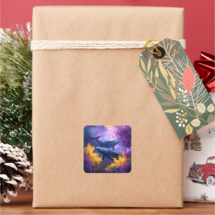 Watercolor Whales Abstract Ocean Garden Square Sticker