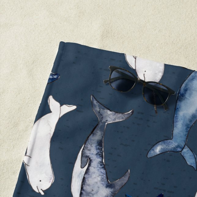 Watercolor Whales Beach Towel (In Situ)