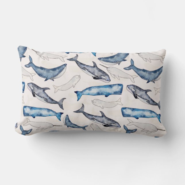 Watercolor Whales Lumbar Cushion (Front)