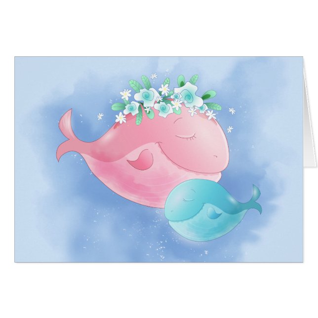 Watercolor Whales Mother's Day Pun (Front Horizontal)