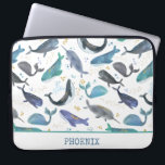 Watercolor Whales Ocean Fish Gold Blue Laptop Sleeve<br><div class="desc">Watercolor Whales Ocean Fish Gold Blue Kids Personalised laptop case.</div>