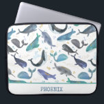 Watercolor Whales Ocean Fish Gold Blue Laptop Sleeve<br><div class="desc">Watercolor Whales Ocean Fish Gold Blue Kids Personalised laptop case.</div>