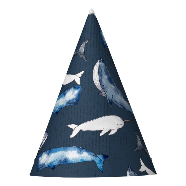 Watercolor Whales Party Hat (Front)