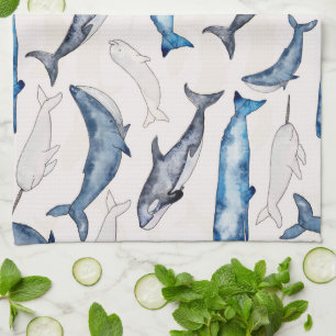 Watercolor Whales Tea Towel