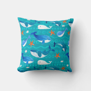 Watercolor Whales Throw Pillow