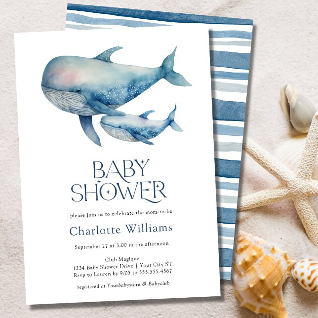 Watercolor Whales Under the Sea Baby Shower Invitation (Creator Uploaded)