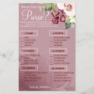 Watercolor What is in your purse Shower game card