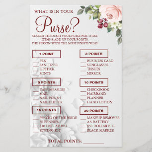 Watercolor  What is in your purse Shower game card