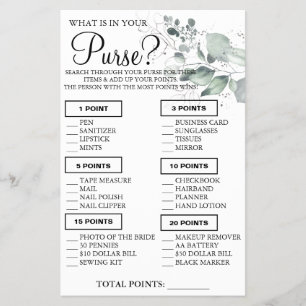 Watercolor  What is in your purse Shower game card
