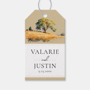 Watercolor Wheat Field Trees Western Wedding Gift Tags