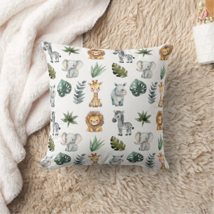 Watercolor Whimsical Adorable Baby Safari Animals Cushion