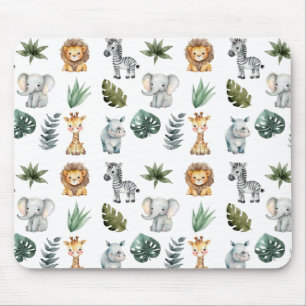 Watercolor Whimsical Adorable Baby Safari Animals Mouse Pad