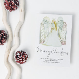 Watercolor Whimsical Angel Merry Christmas Script Postcard