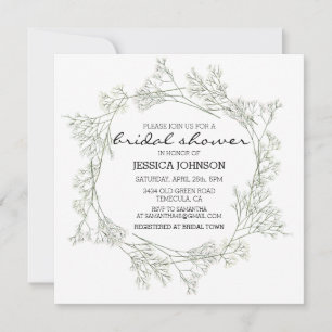 Watercolor Whimsical Baby's Breath Wreath Bridal   Invitation