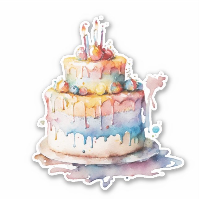 Watercolor Whimsical Birthday Cake (Front)