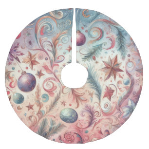Watercolor Whimsical Christmas Brushed Polyester Tree Skirt