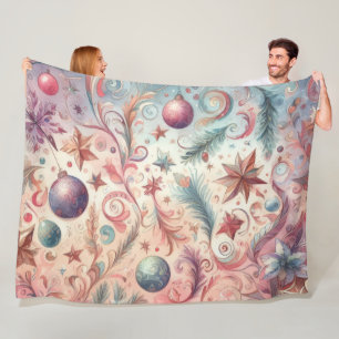 Watercolor Whimsical Christmas Fleece Blanket