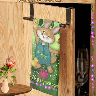 Watercolor whimsical Easter Bunny  Tea Towel