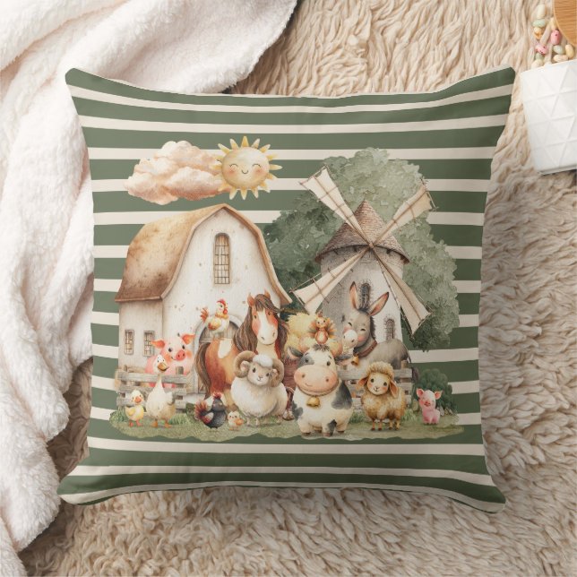 Watercolor Whimsical Farm Animals Cushion (Blanket)