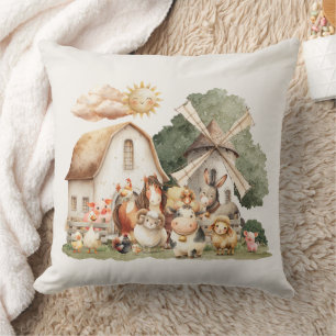 Watercolor Whimsical Farm Animals Cushion
