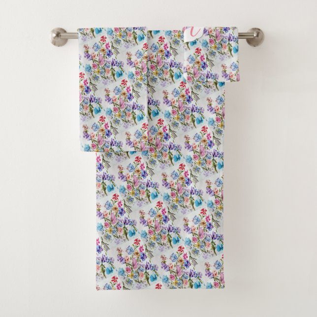 WATERCOLOR WHIMSICAL FLORAL BATH TOWEL SET (Insitu)
