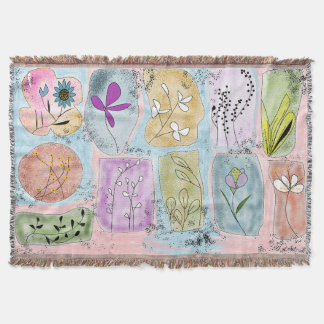 Watercolor Whimsical Flowery Doodle Throw Blanket