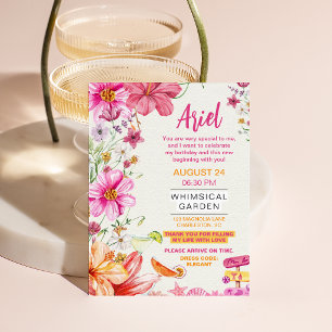 Watercolor Whimsical Garden Floral Birthday Invitation