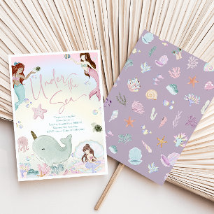 Watercolor Whimsical Mermaids Girls Birthday  Invitation