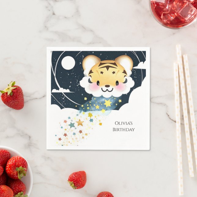 Watercolor Whimsical Tiger Birthday Napkin (Insitu)