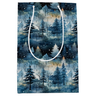 Watercolor Whimsical Winter Wonderland Christmas Medium Gift Bag