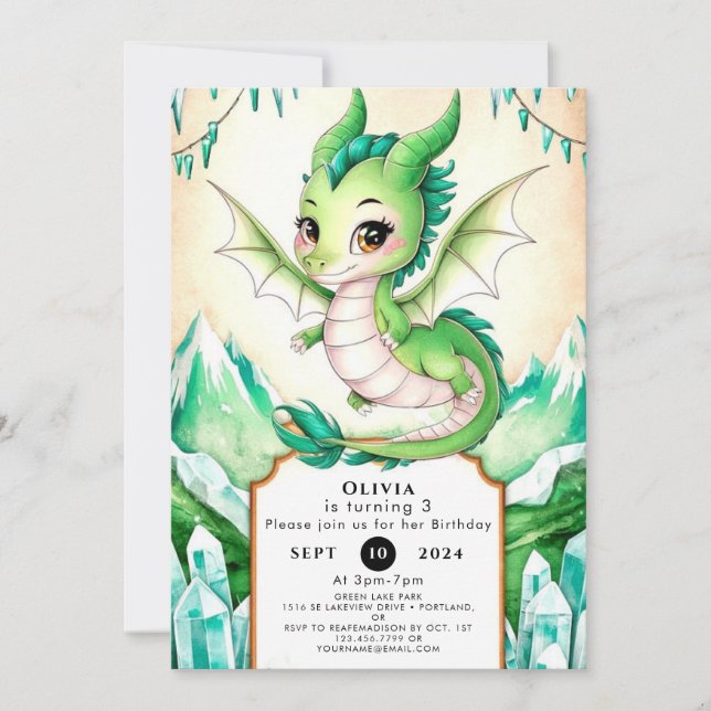 Watercolor Whimsy Dragon Birthday Invitation (Front)