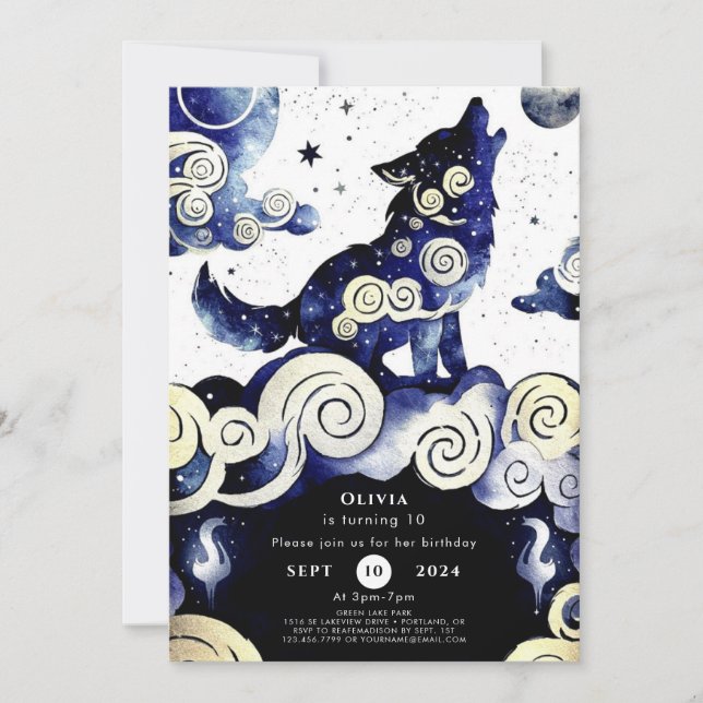 Watercolor Whimsy Wolf Birthday Invitation (Front)